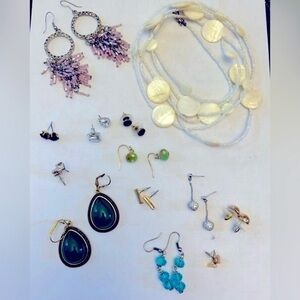 Various earings and necklace jewelry lot.